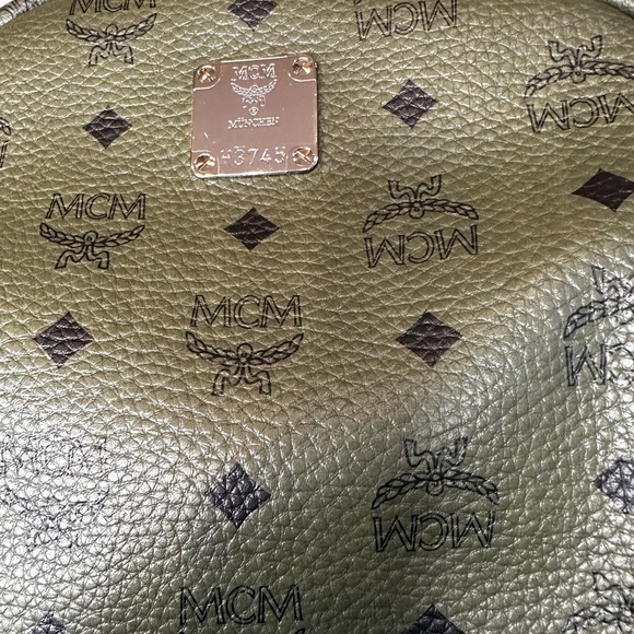 MCM Dark Green Logo Backpack - Picture 3 of 16
